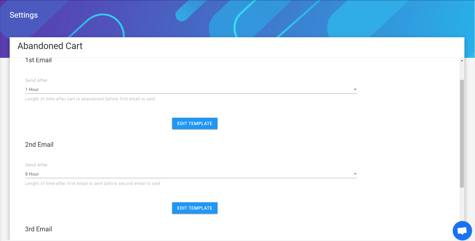 Launch Cart abandoned cart settings allows user to send three customizable email sequences for recovering lost sales Launch Cart abandoned cart settings allows user to send three customizable email sequences for recovering lost sales