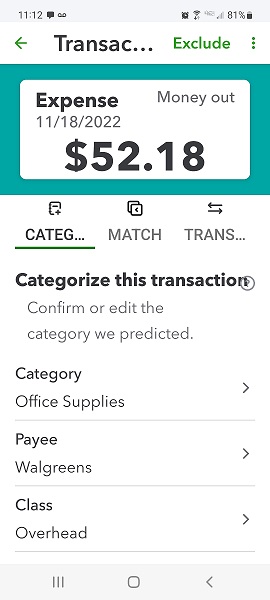 categorizing transactions in QuickBooks Online