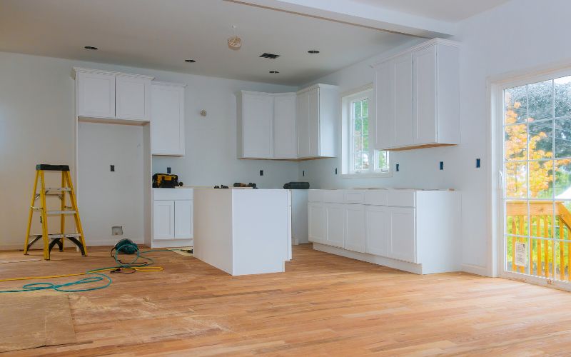 Inside an ADU during installation of interior finishes