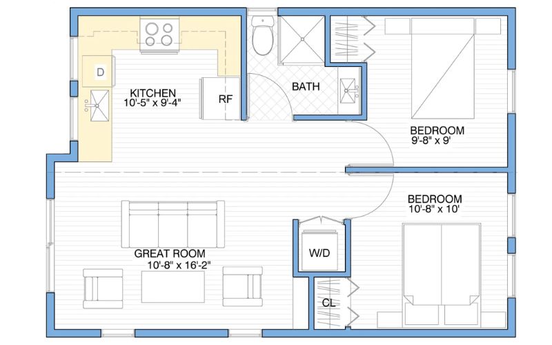 2 bedroom 760 sq ft adu model