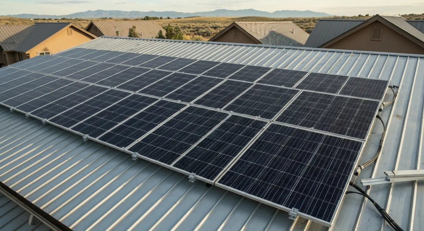 Solar panels installed on residential metal roof