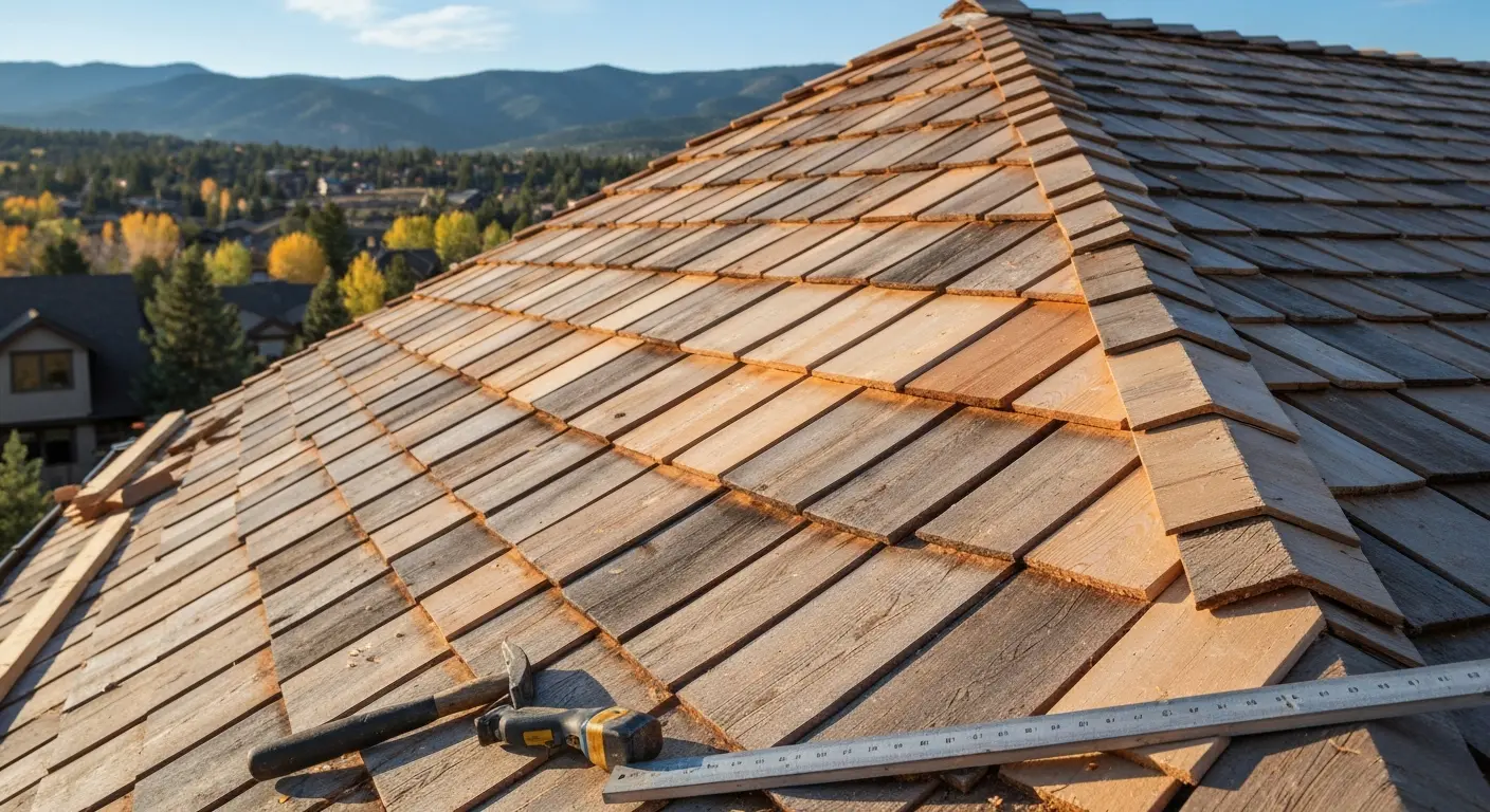 Wood shake roof on residential home