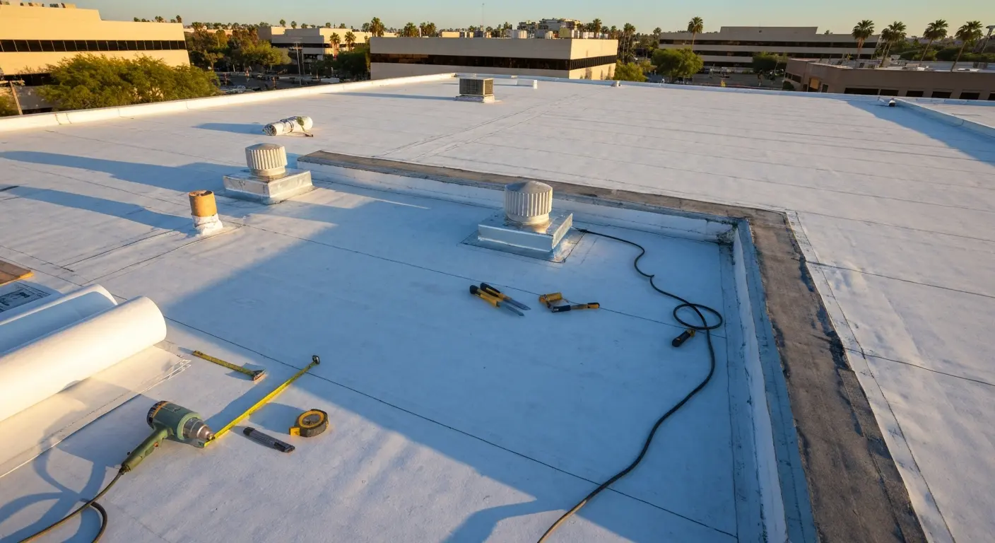 Flat roof commercial membrane installation
