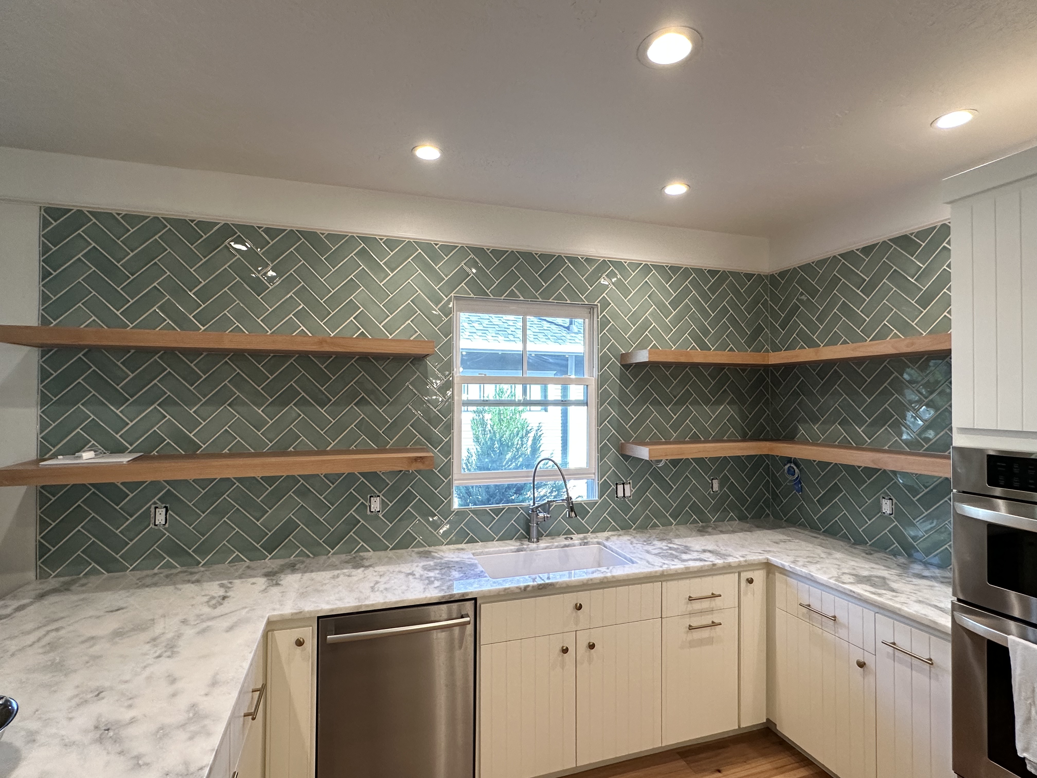 Complete view of new tile backsplash