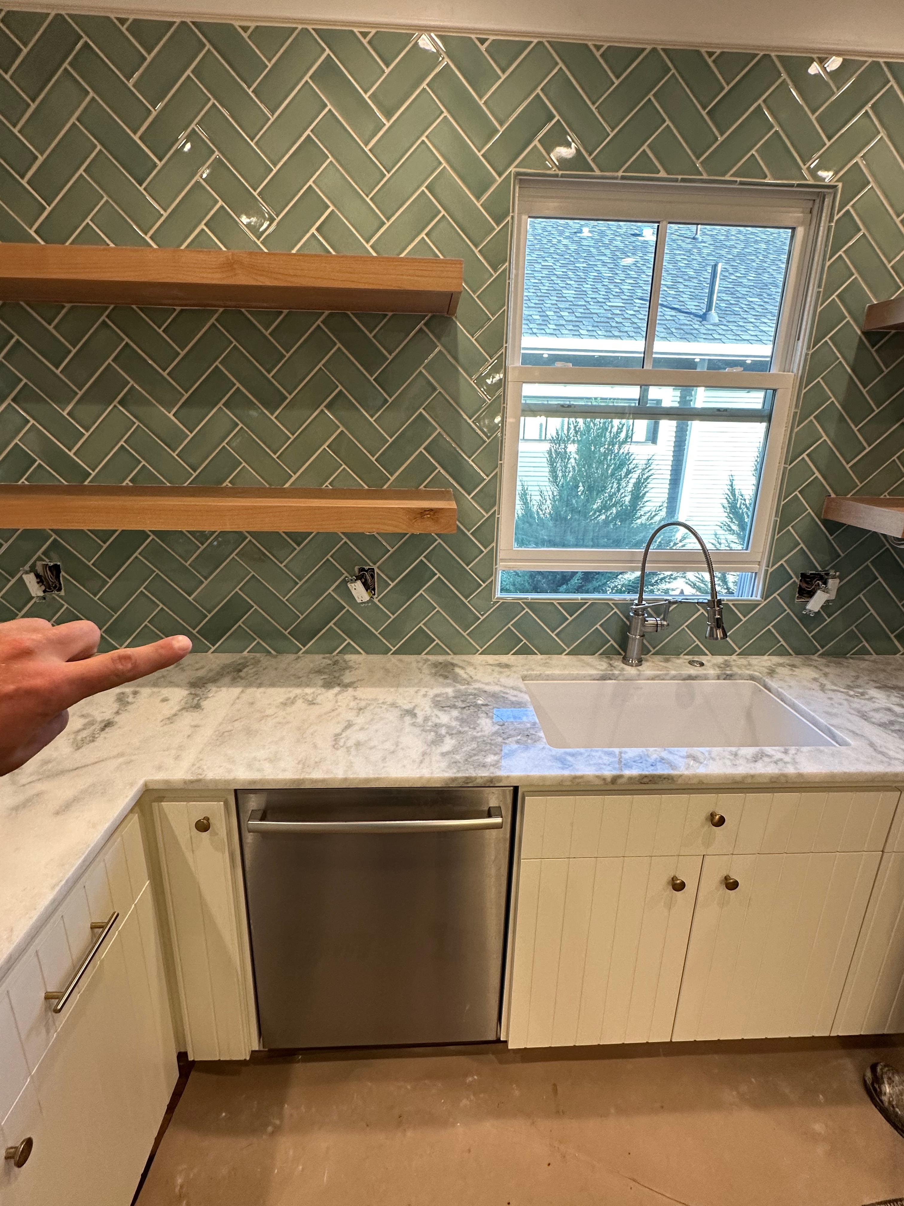 Starting a herringbone backsplash in boise Idaho