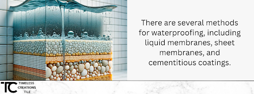 There are several methods for waterproofing, including liquid membranes, sheet membranes, and cementitious coatings