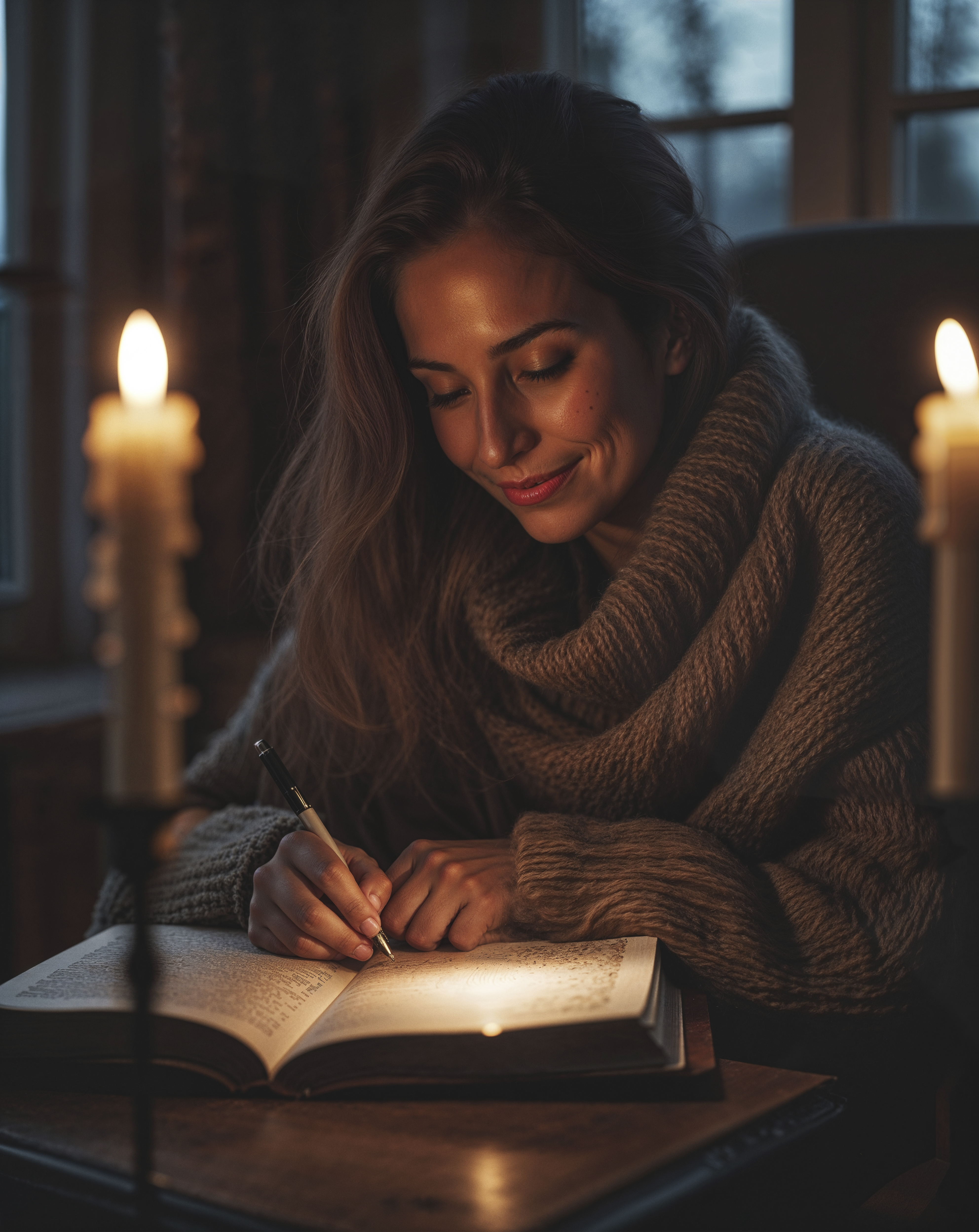 Woman journaling by candlelight, symbolising reflection, healing, and awareness of self. Woman journaling by candlelight, symbolising reflection, healing, and awareness of self.
