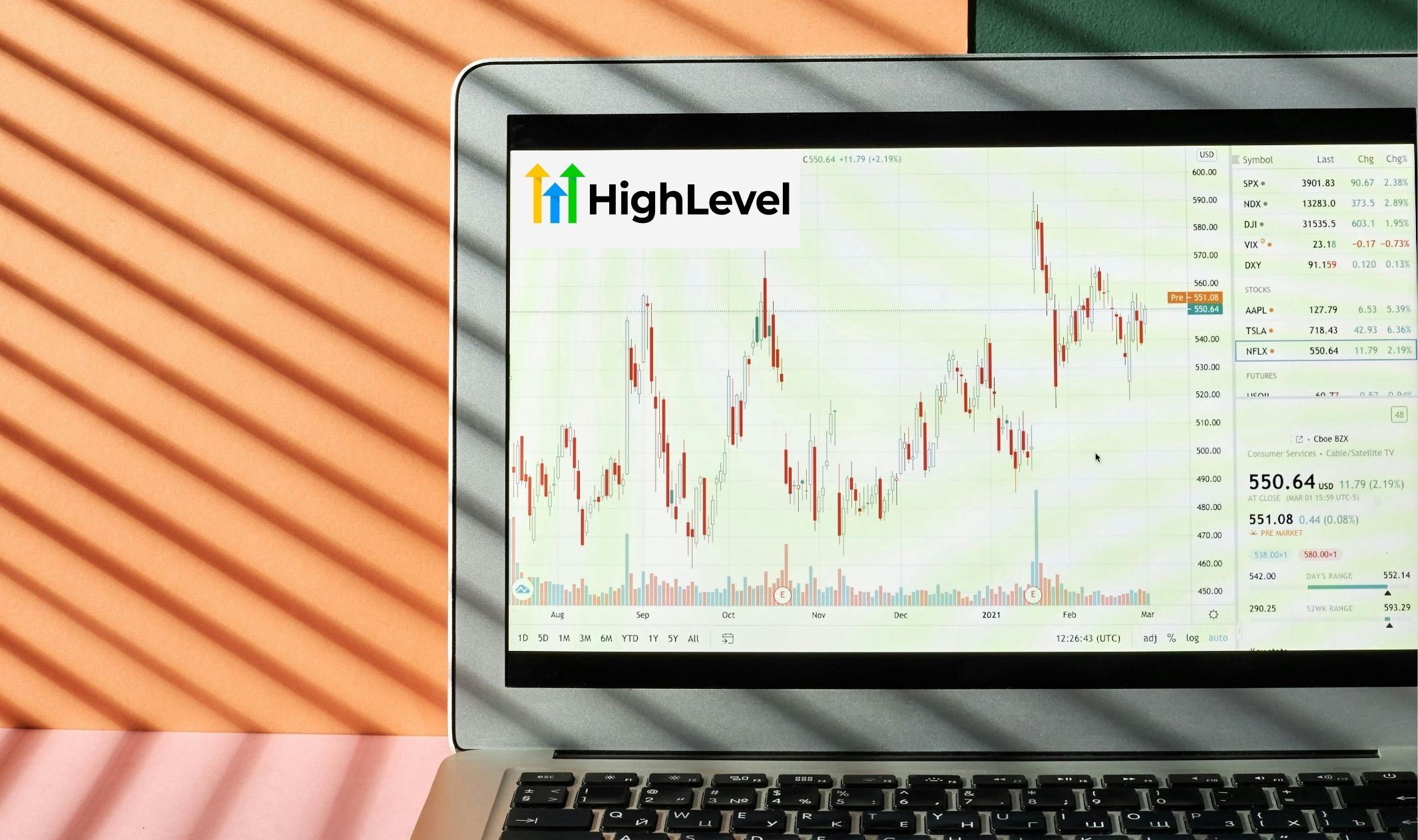 A graph on a laptop showing profits after using Go High Level for a conversion-focused website design