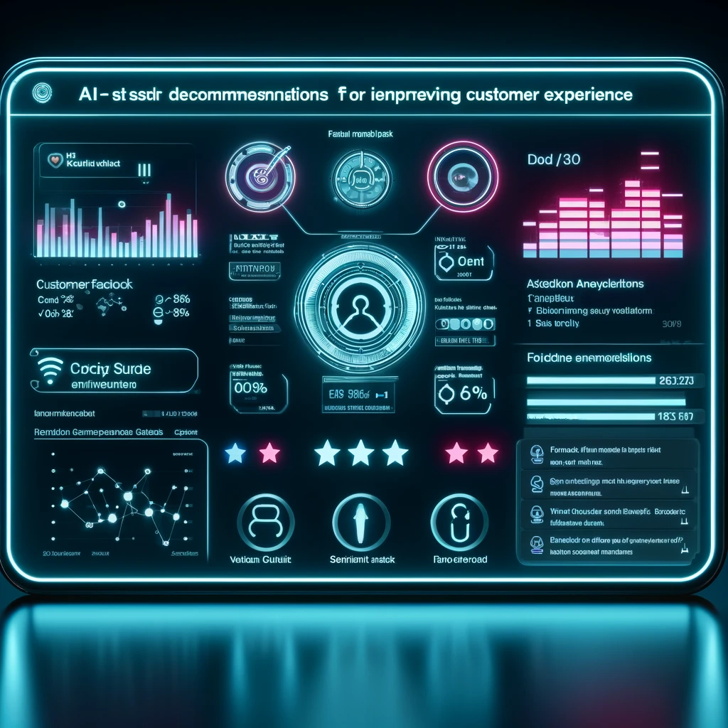 Sistema de inteligencia artificial analizando comentarios de clientes en una interfaz digital con gráficos futuristas, análisis de sentimientos y recomendaciones para mejorar la experiencia del cliente Sistema de inteligencia artificial analizando comentarios de clientes en una interfaz digital con gráficos futuristas, análisis de sentimientos y recomendaciones para mejorar la experiencia del cliente