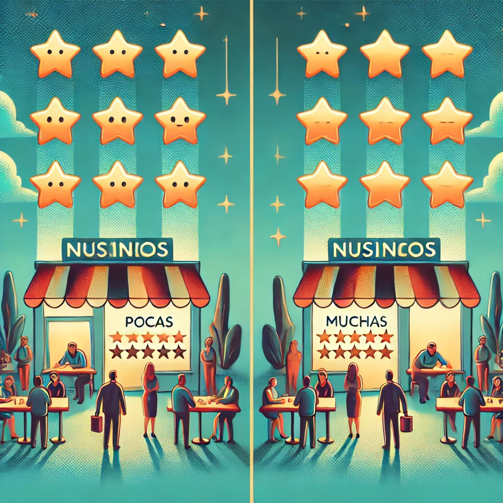Comparación de dos negocios: uno con pocas reseñas y pocos clientes, y otro con muchas reseñas positivas y un ambiente vibrante Comparación de dos negocios: uno con pocas reseñas y pocos clientes, y otro con muchas reseñas positivas y un ambiente vibrante