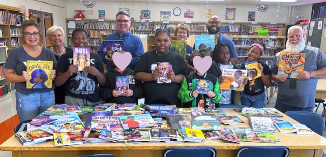Riverbend Rotarians with West Elementary School children