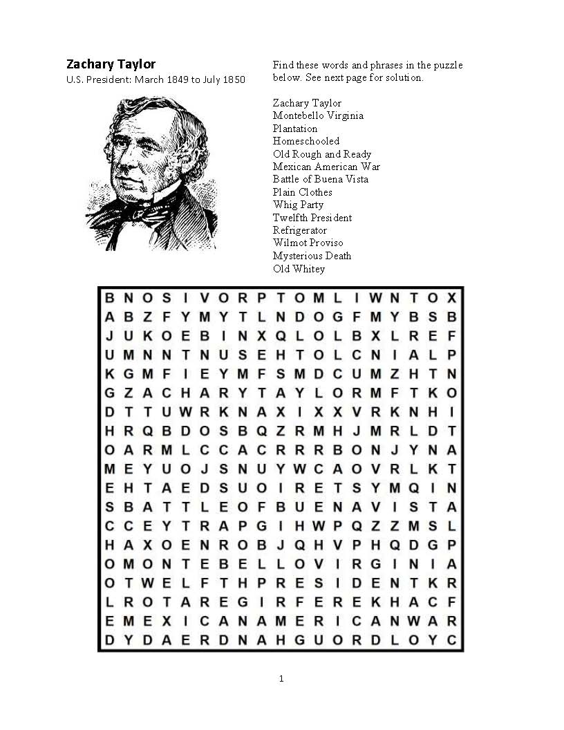 Zachary Taylor Word Search