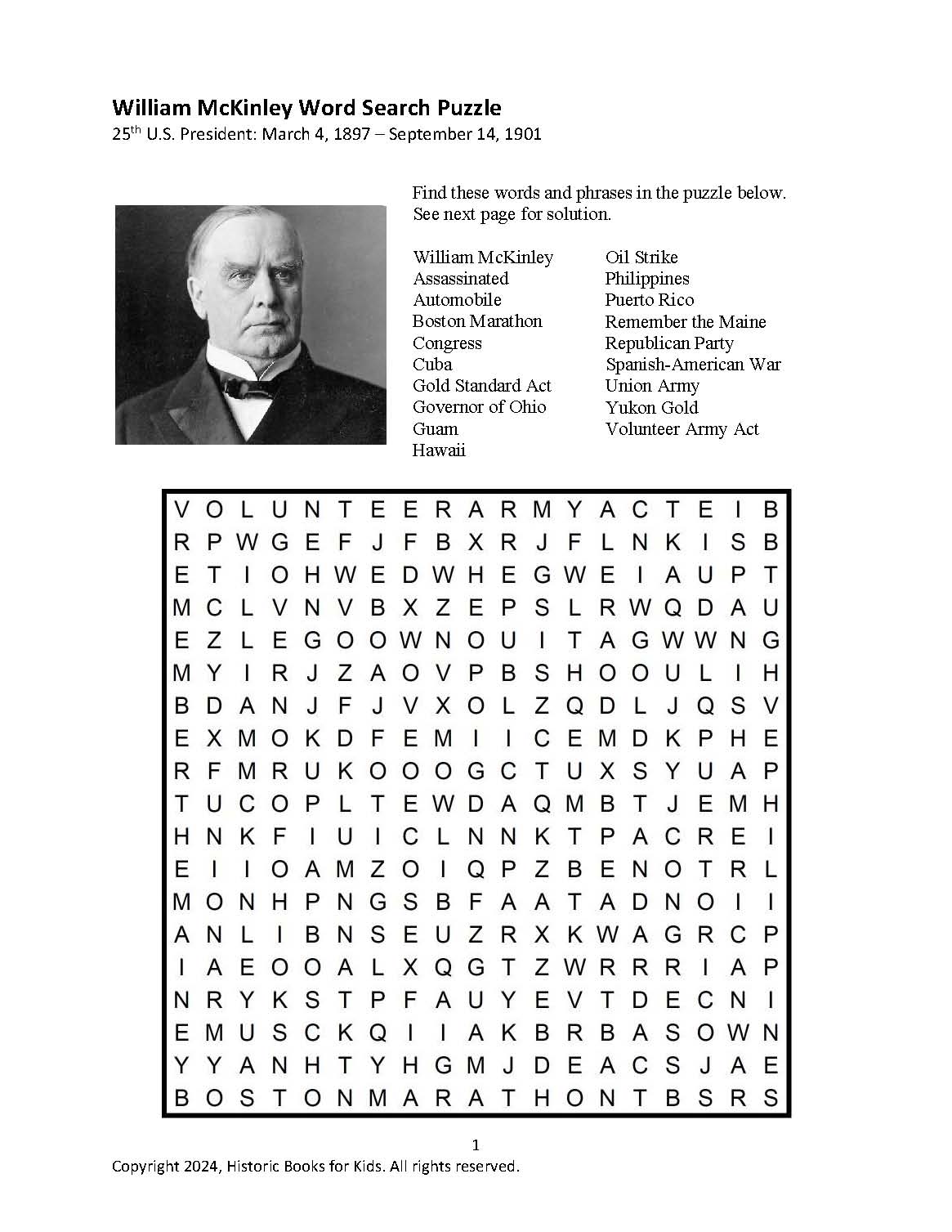 William McKinley word search