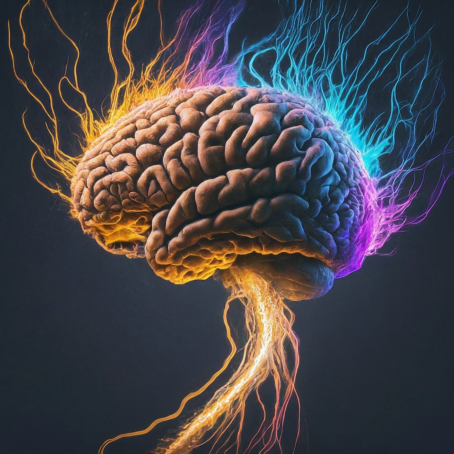 a brain lite up with colorful neurpathways a brain lite up with colorful neurpathways