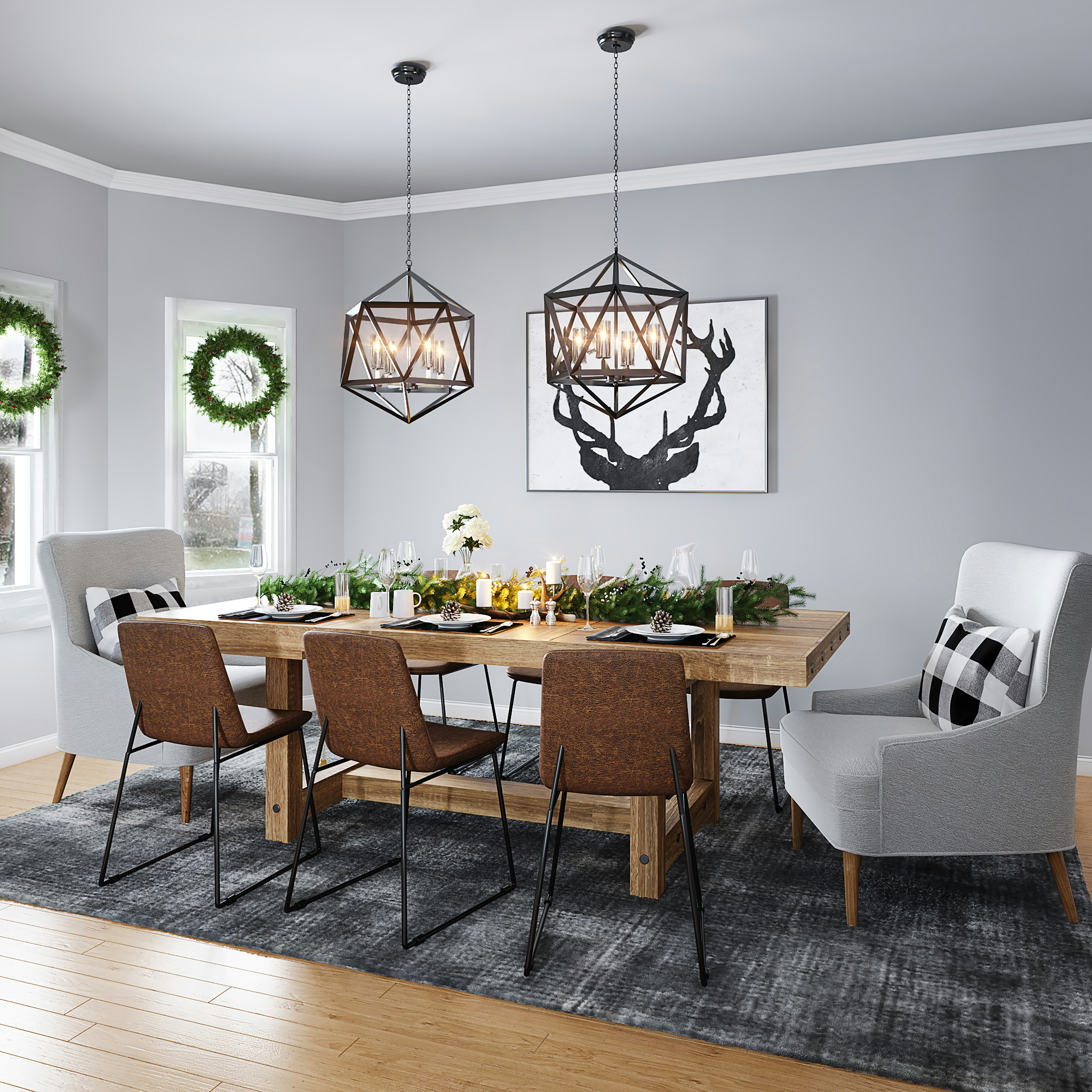 Warm lighting and neutral tones create a professional yet cozy ambiance, making the area ideal for both meals and productivity. Warm lighting and neutral tones create a professional yet cozy ambiance, making the area ideal for both meals and productivity.