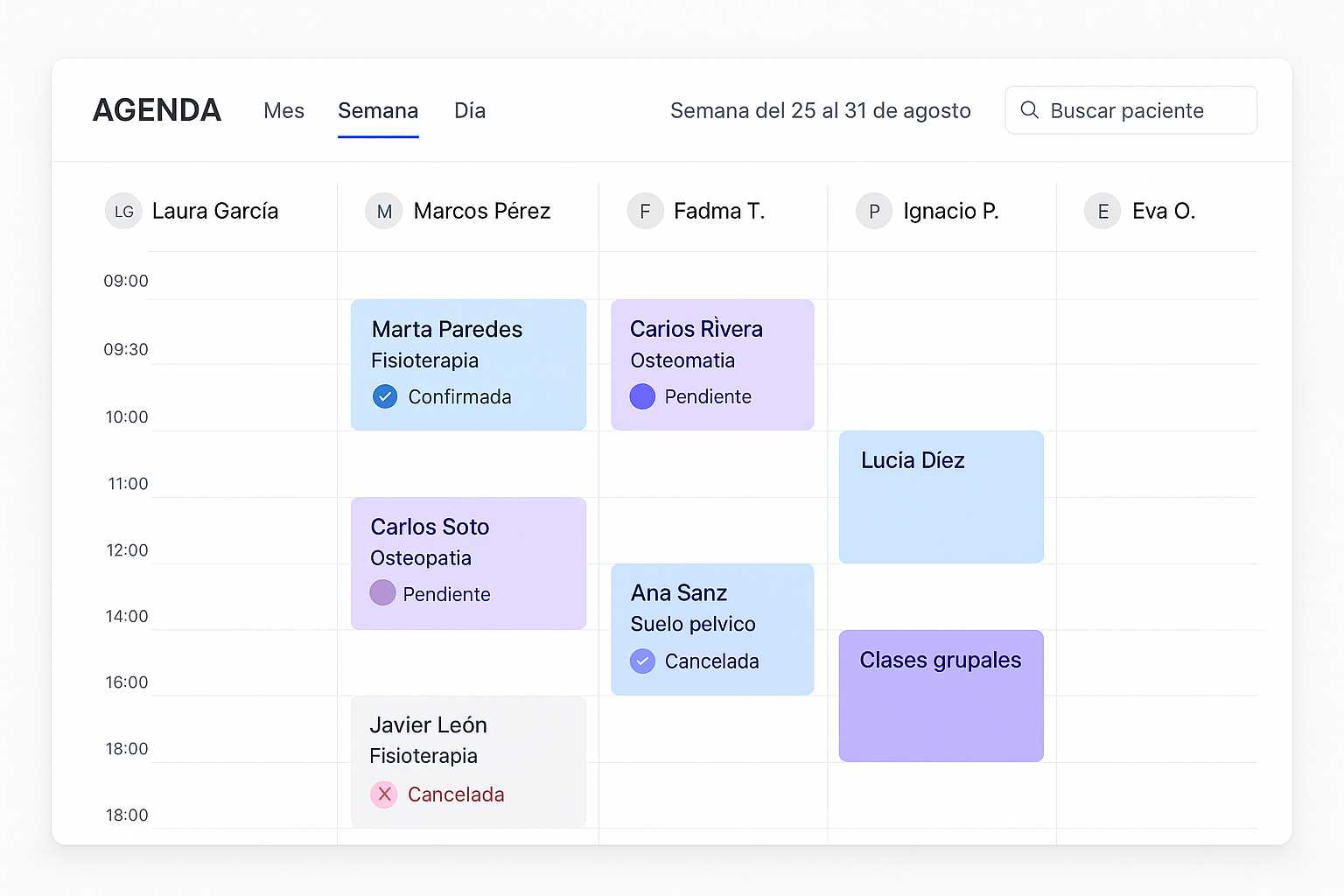 Vista de la agenda semanal automatizada