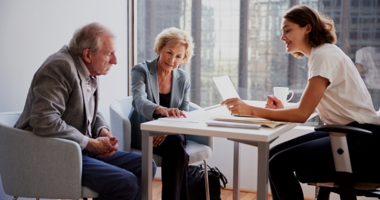 Senior couple getting advice about Medicare