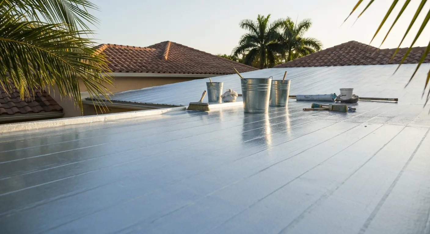 Roof waterproofing and reflective coating application