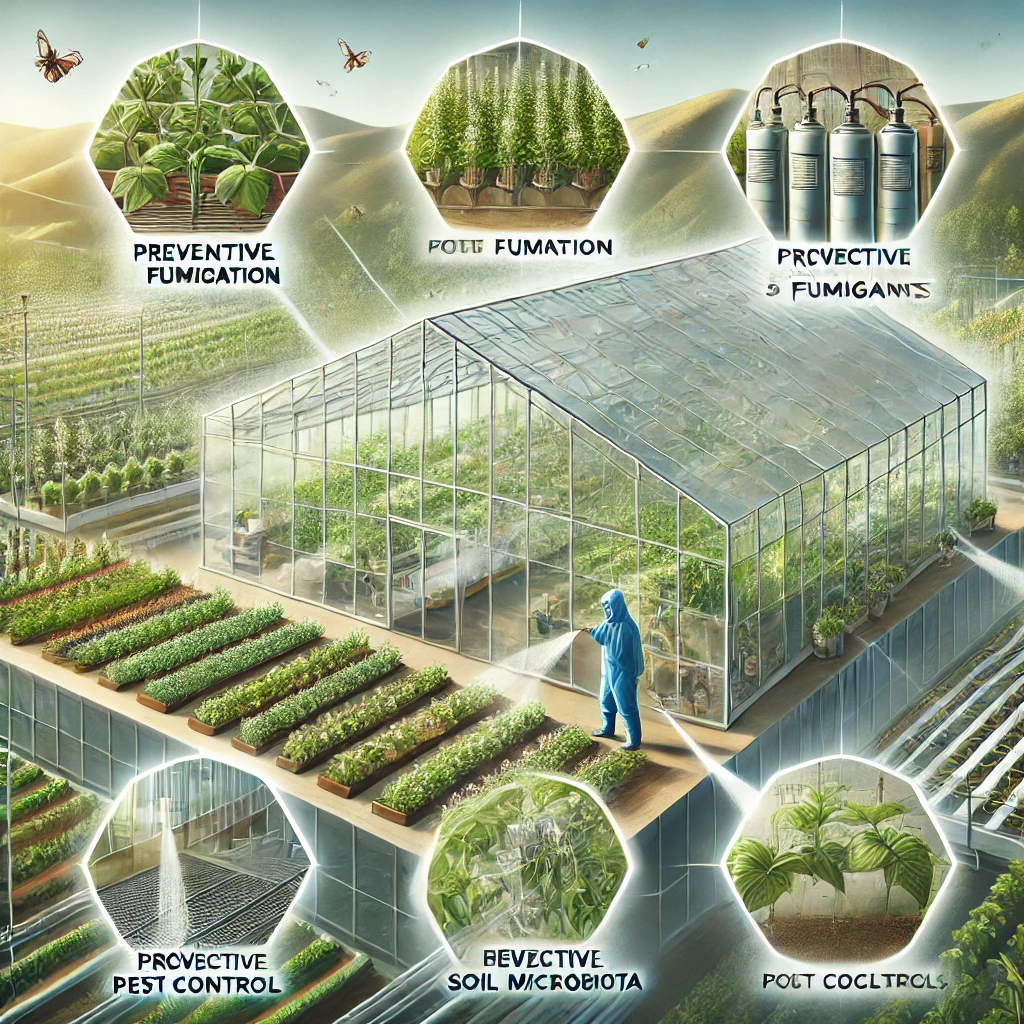 "Fumigación específica para cultivos en invernaderos Prevención de plagas en sistemas hidropónicos Impacto de la fumigación en la microbiota del suelo Control de plagas sin dañar polinizadores en invernaderos Técnicas de fumigación adaptadas a invernaderos con ventilación controlada" "Fumigación específica para cultivos en invernaderos Prevención de plagas en sistemas hidropónicos Impacto de la fumigación en la microbiota del suelo Control de plagas sin dañar polinizadores en invernaderos Técnicas de fumigación adaptadas a invernaderos con ventilación controlada"