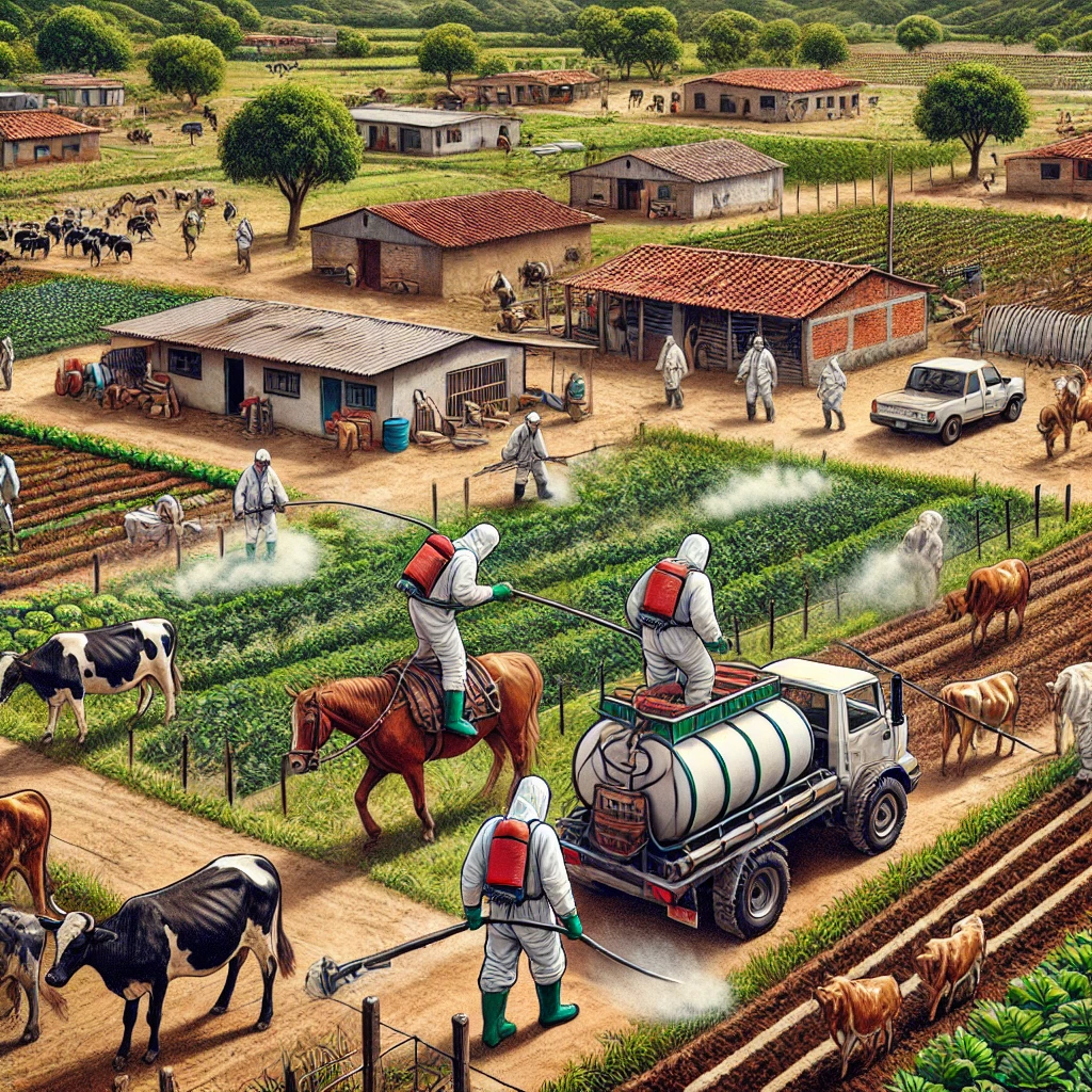 Equipo de fumigación profesional trabajando en áreas agrícolas y ganaderas de Mier y Noriega, Nuevo León, utilizando métodos avanzados y seguros para el control de plagas en un entorno rural. Equipo de fumigación profesional trabajando en áreas agrícolas y ganaderas de Mier y Noriega, Nuevo León, utilizando métodos avanzados y seguros para el control de plagas en un entorno rural.