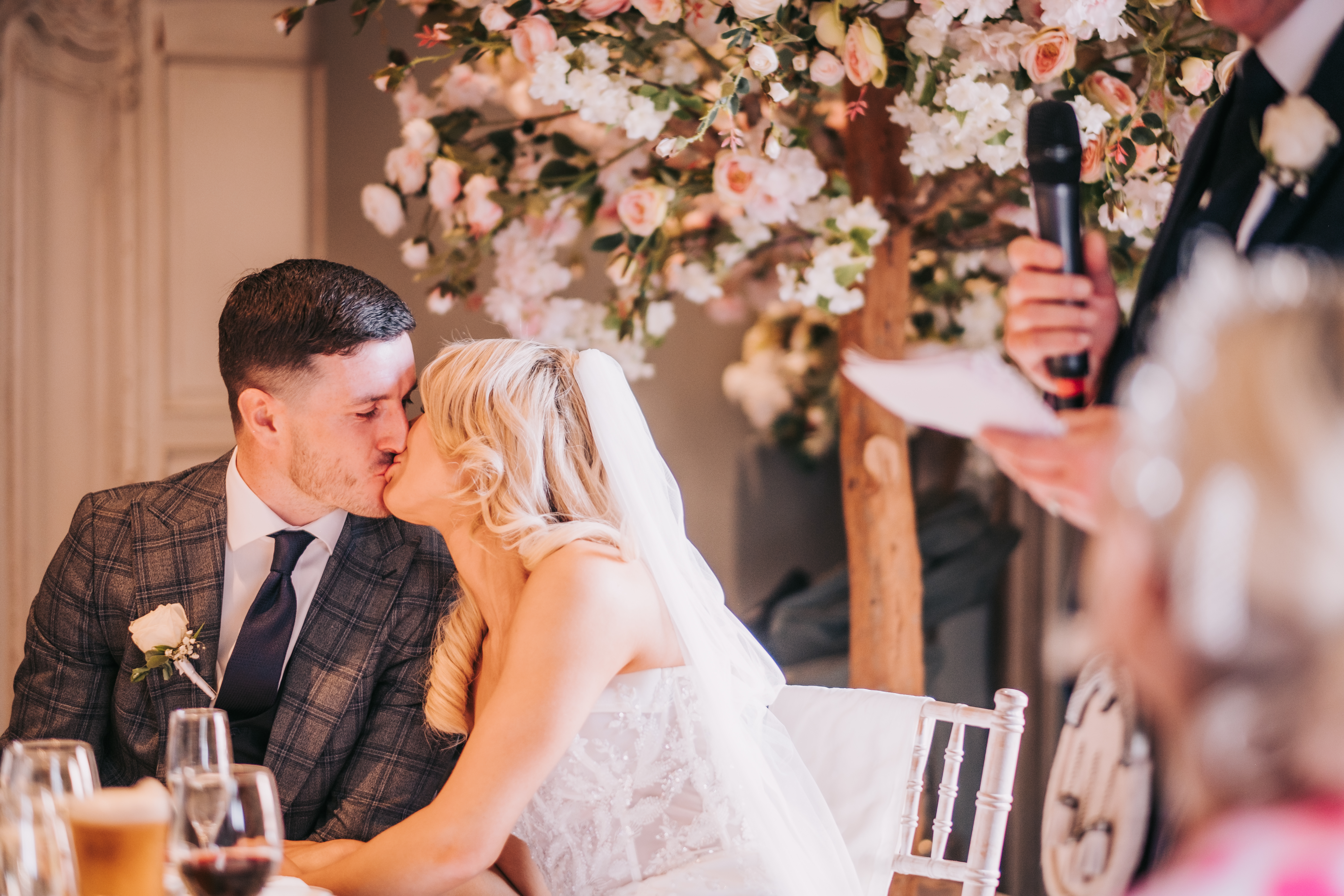 Bride and groom kissing during evening reception at Citation, Merchant City, Glasgow Bride and groom kissing during evening reception at Citation, Merchant City, Glasgow