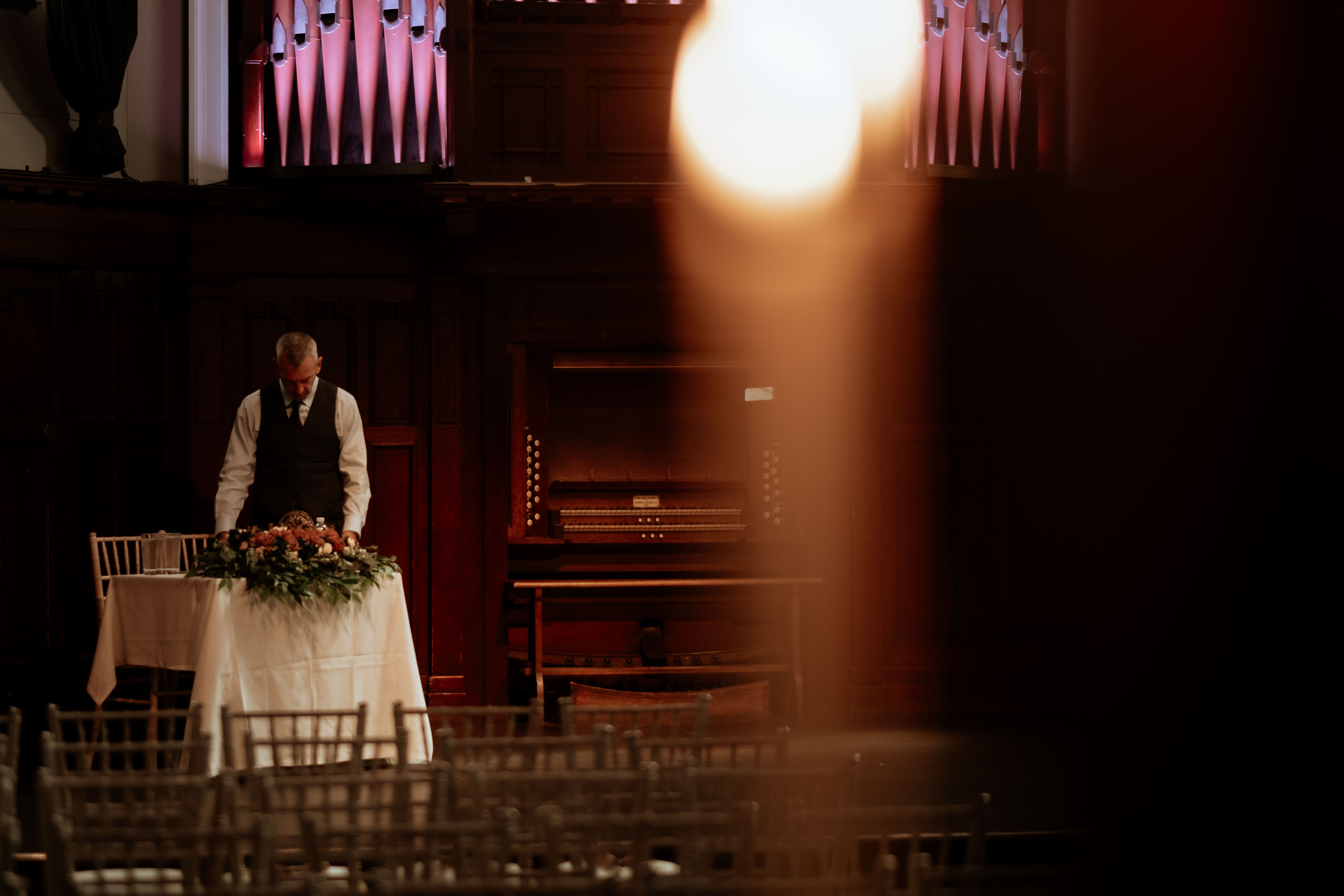 Wedding celebrant preparation before ceremony in Saint Luke's, Glasgow. Wedding celebrant preparation before ceremony in Saint Luke's, Glasgow.