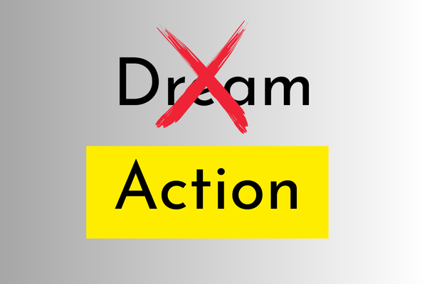Checklist with the Word ‘Dream’ Crossed Off and ‘Action’ Highlighted Checklist with the Word ‘Dream’ Crossed Off and ‘Action’ Highlighted