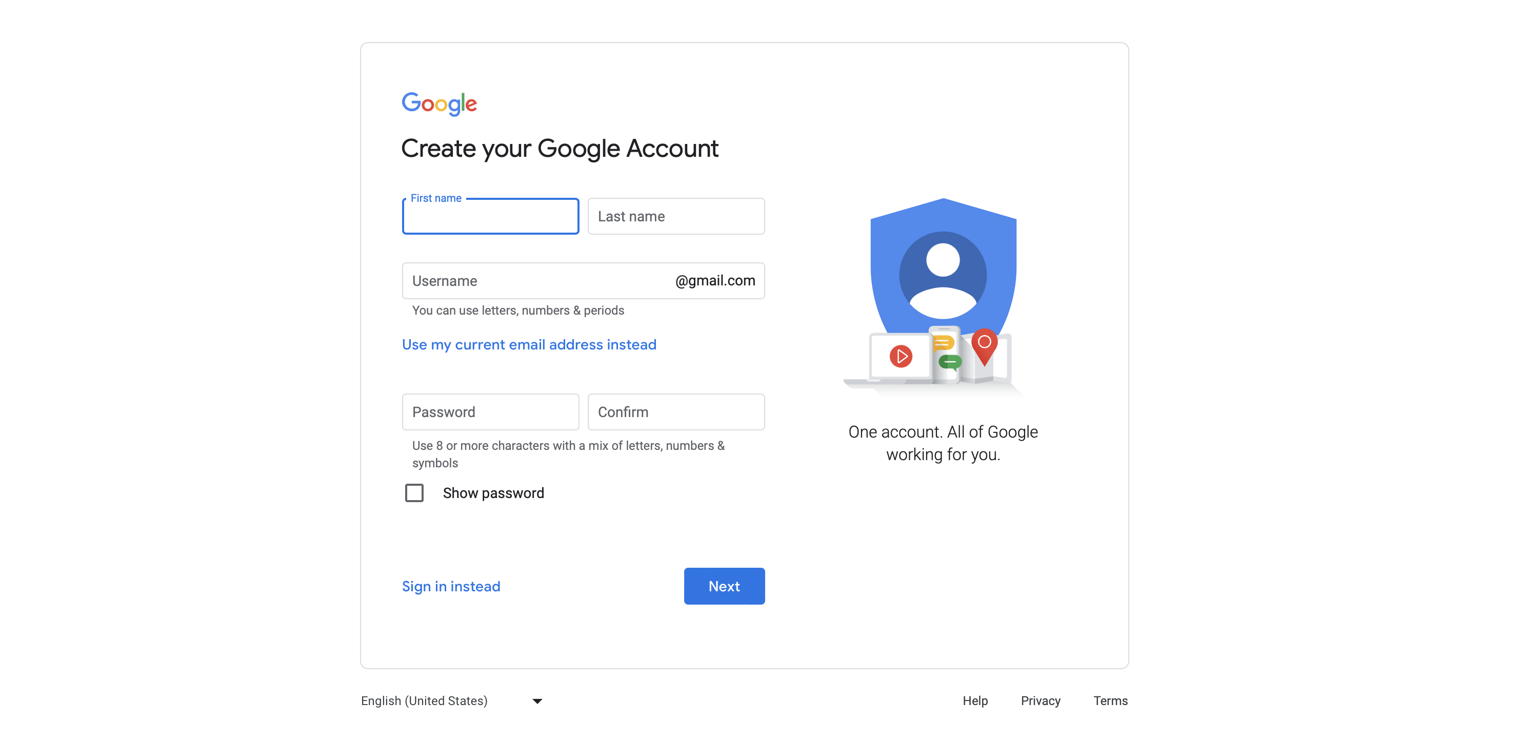 setup your new google account