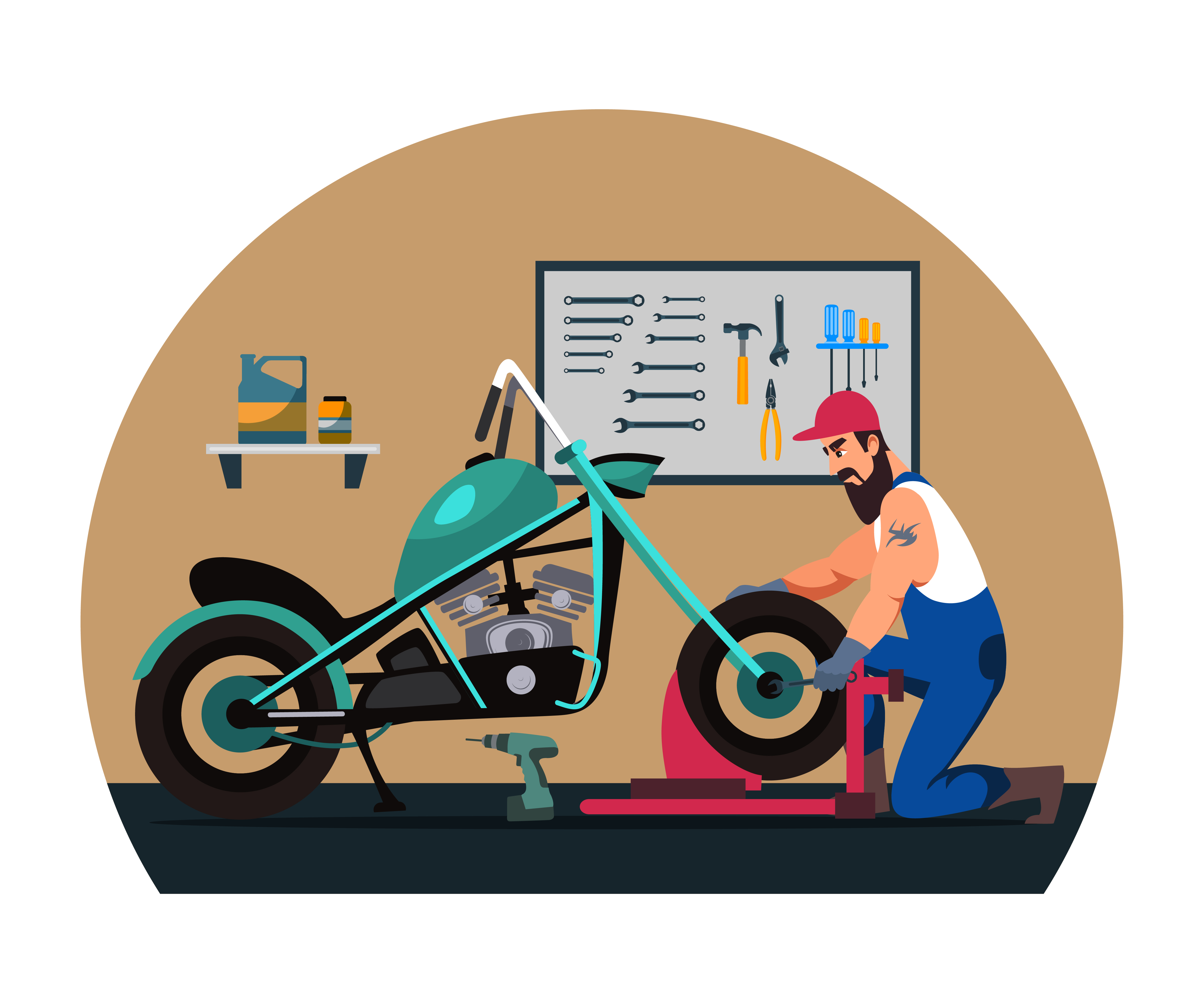 man working on motorcycle