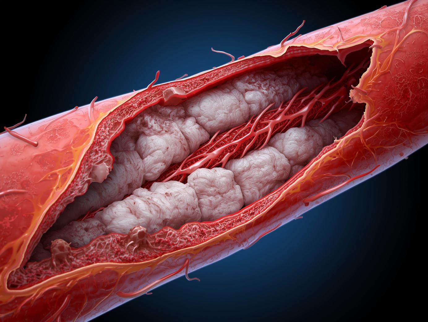 Inflamed blood vessel with high cholesterol Inflamed blood vessel with high cholesterol