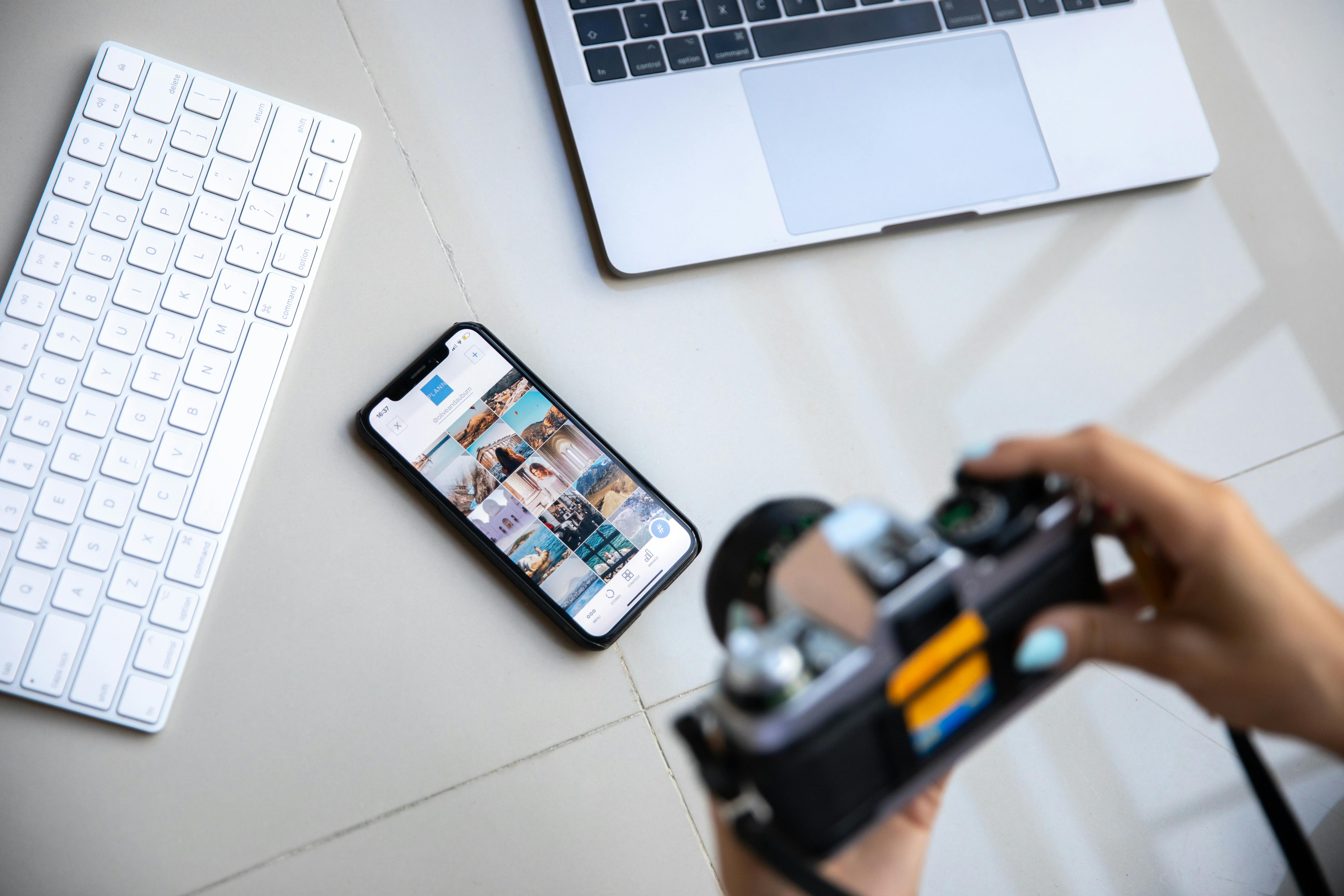 Camera, Smartphone and Laptop