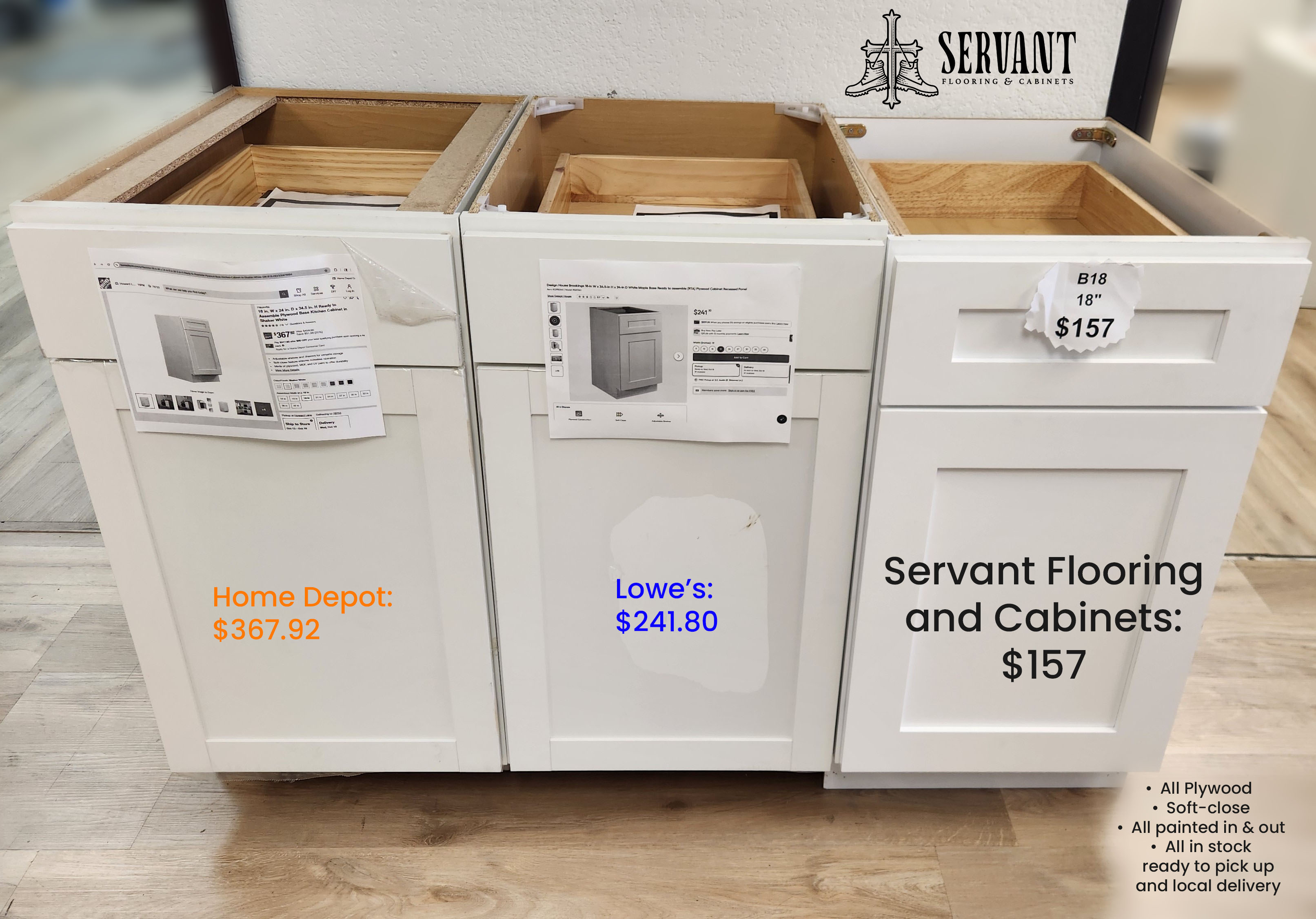 RTA white shakers from Servant Flooring and Cabinets vs lowe's and home depot RTA white shakers from Servant Flooring and Cabinets vs lowe's and home depot