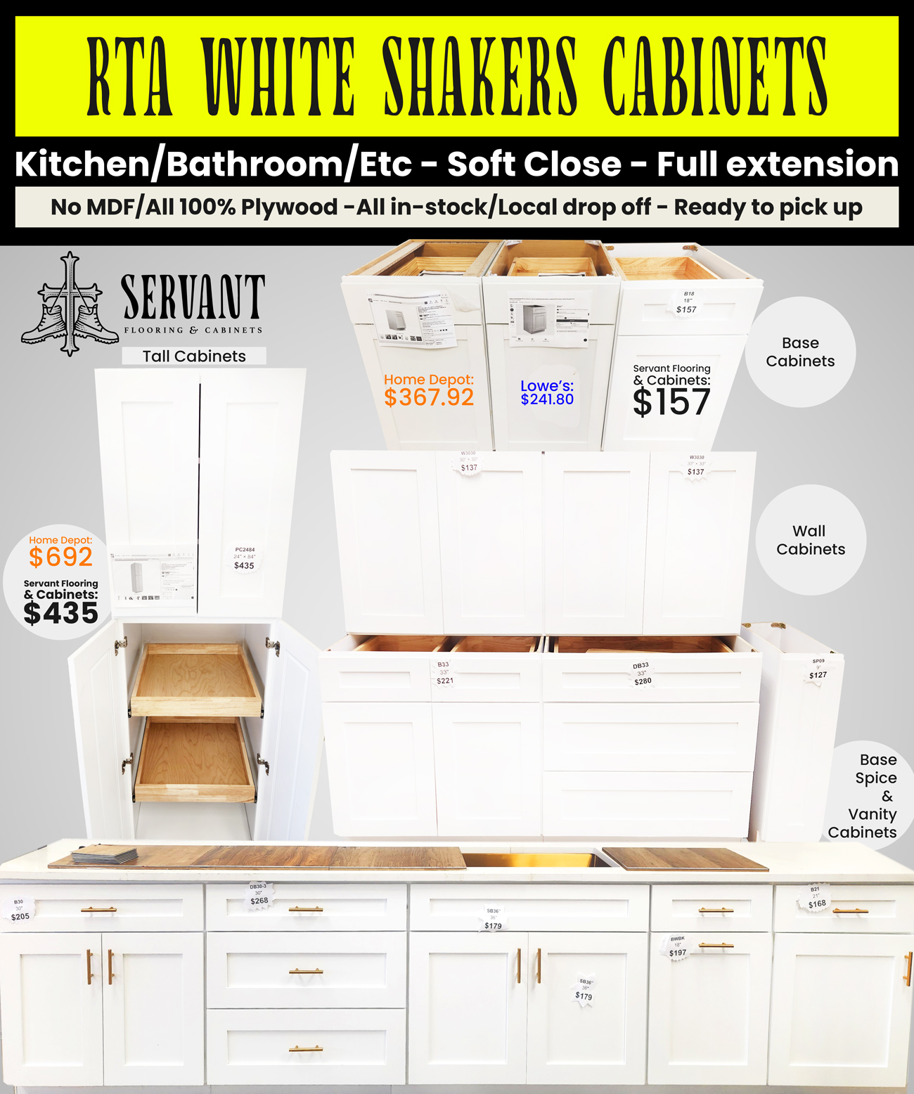 Servant Flooring & Cabinets wholesale RTA white shaker cabinets Servant Flooring & Cabinets wholesale RTA white shaker cabinets