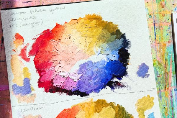 triad in oil ultramarine blue, french yellow deep and quinacridone rose