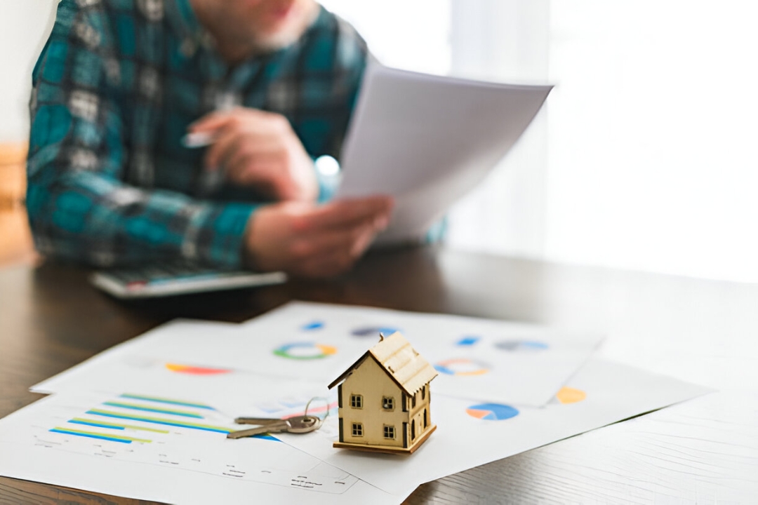 A house model on financial documents with a person analyzing data, emphasizing Owner financing benefits from KBR Investing. A house model on financial documents with a person analyzing data, emphasizing Owner financing benefits from KBR Investing.