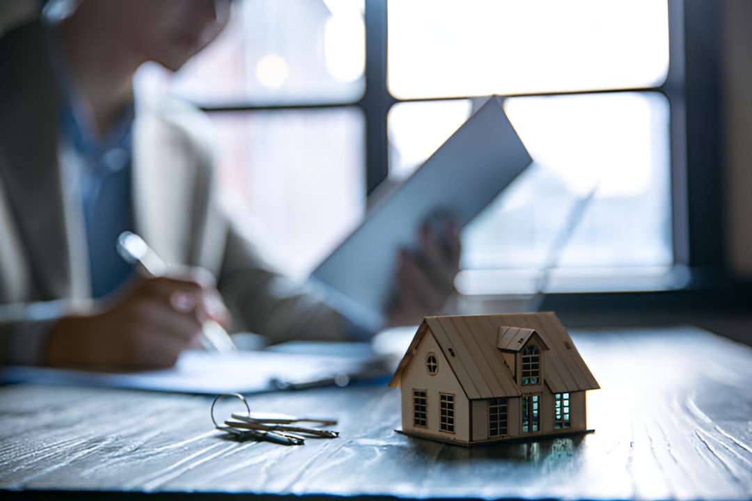 A professional is signing documents with a house model in the foreground, representing the ease to Buy a house without a mortgage from KBR Investing. A professional is signing documents with a house model in the foreground, representing the ease to Buy a house without a mortgage from KBR Investing.