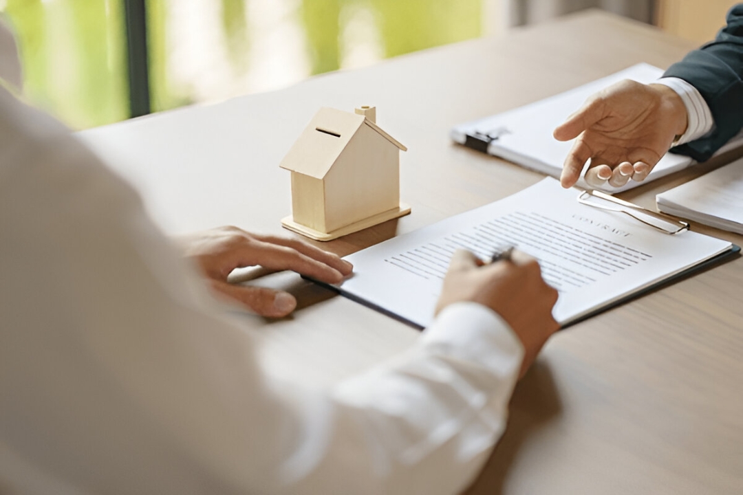  A professional in a suit holds house keys across from someone signing papers, offering Mortgage alternatives for penalty box buyers from KBR Investing.