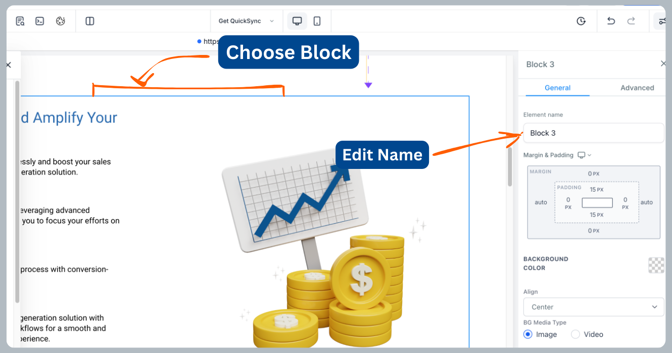 Showing how to name the block Showing how to name the block
