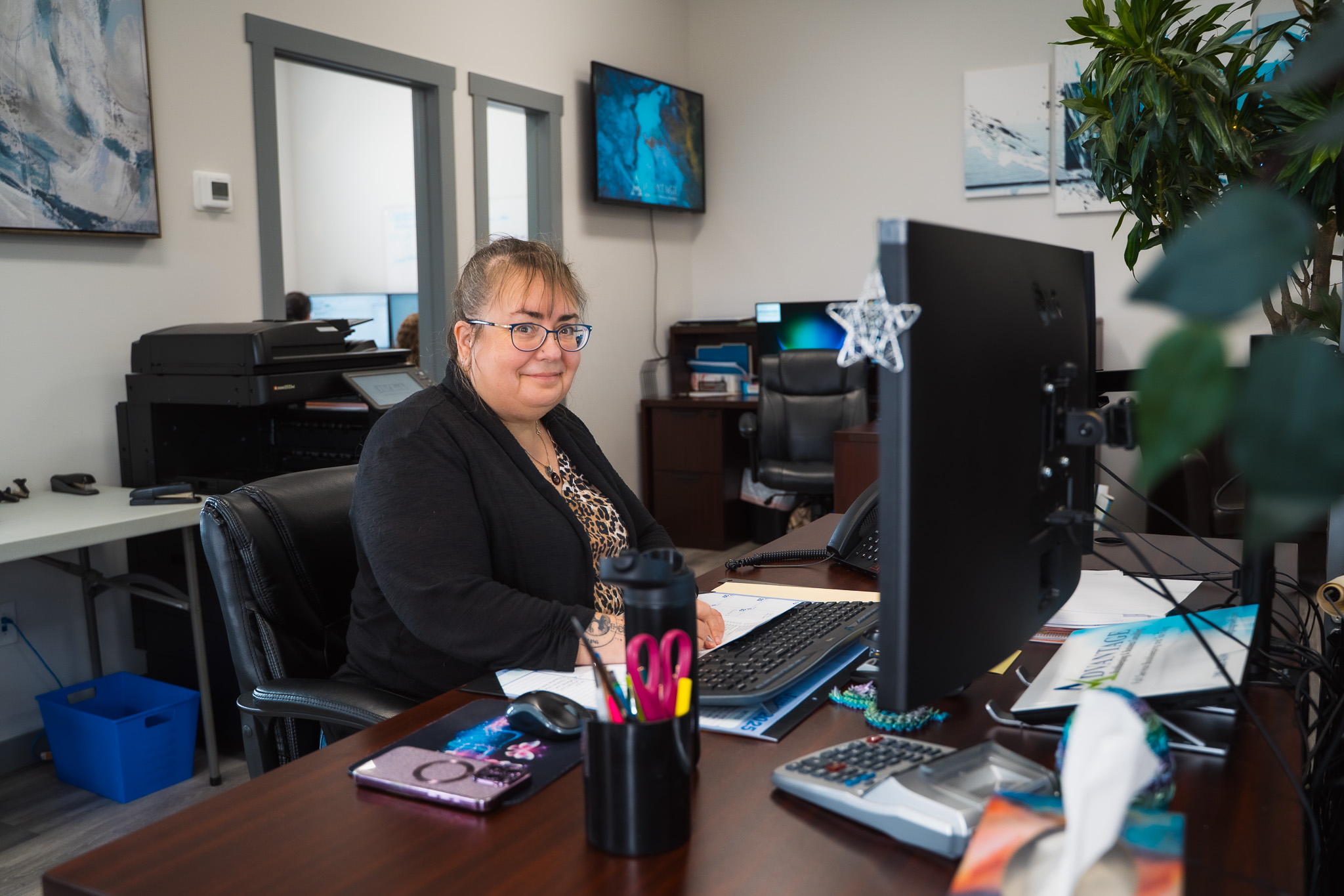 Bookkeeper Leah happily working Bookkeeper Leah happily working