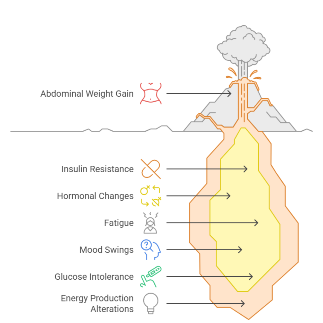 Menopause symptoms depicted as a volcano