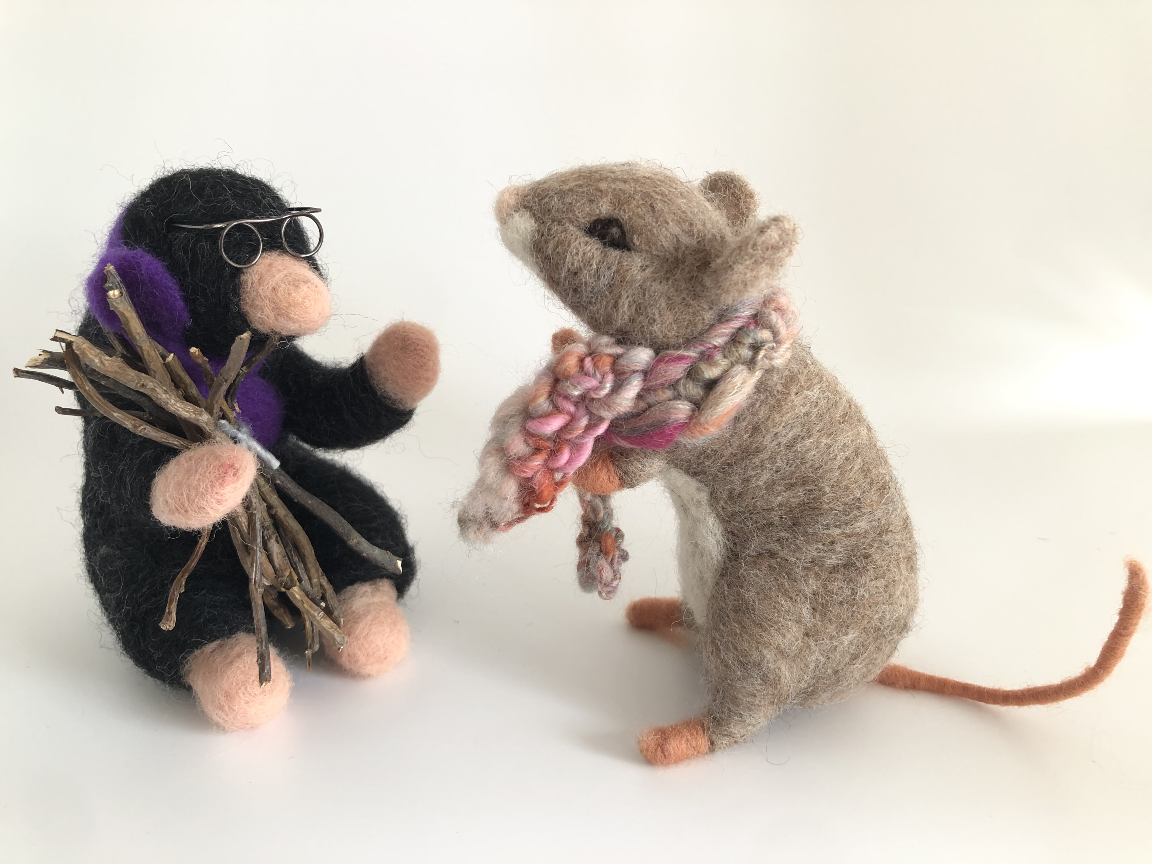 needle felted mouse and mole