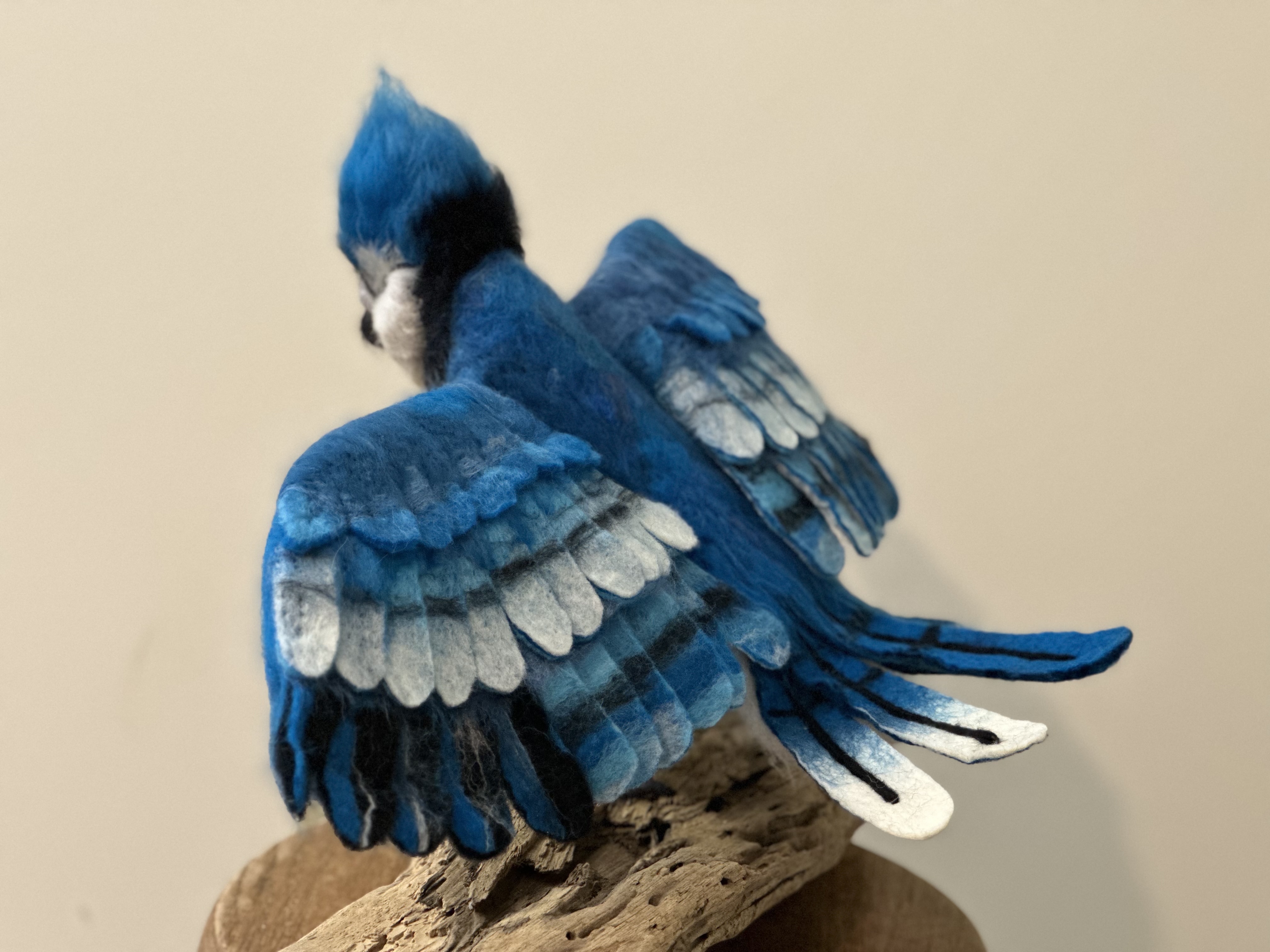 finished needle and wet felted blue jay