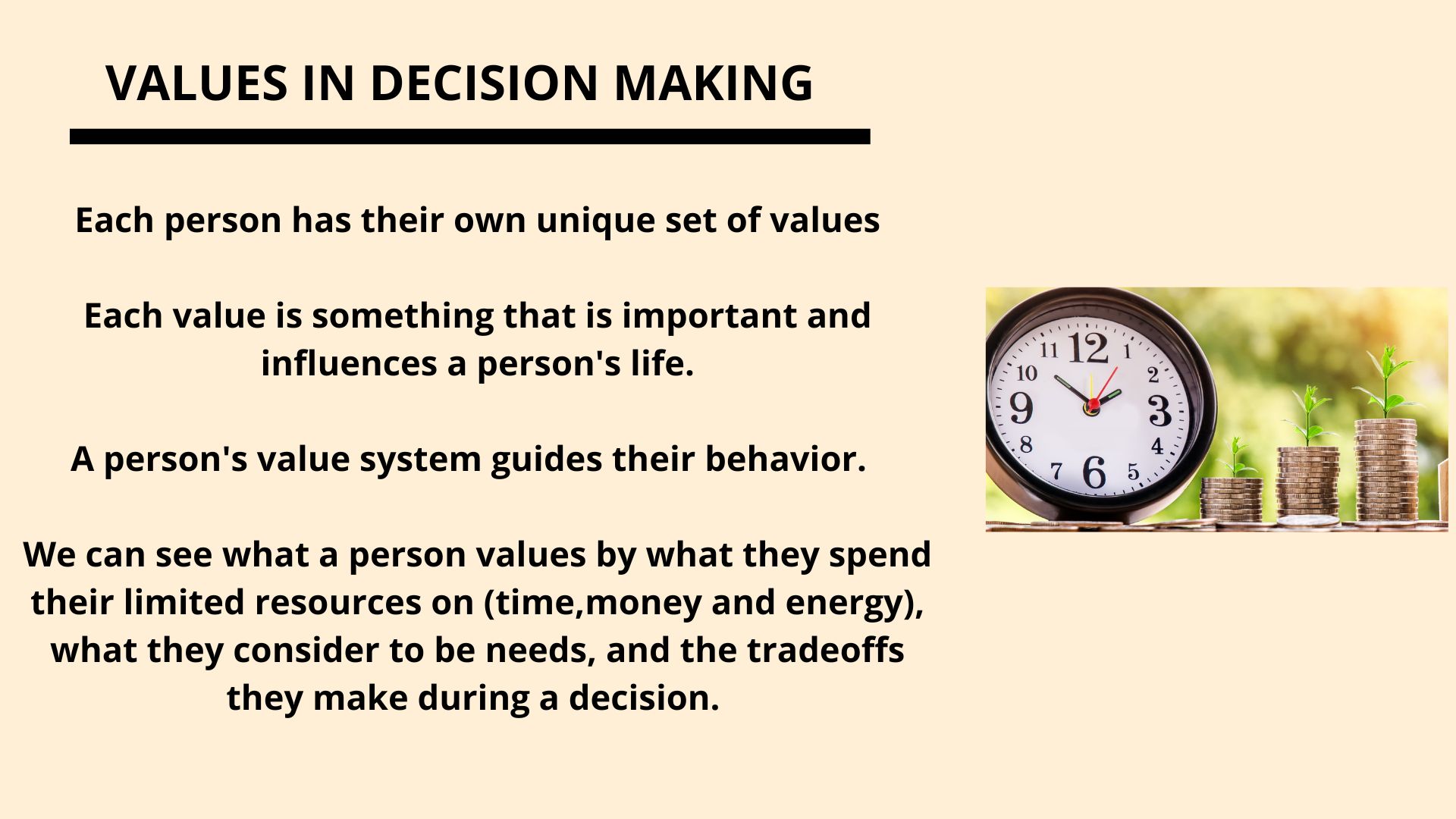 Values in decision making chart Values in decision making chart