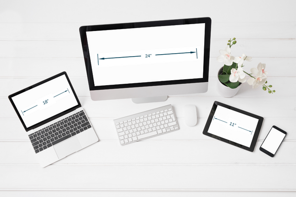 A photograph of a laptop, desktop, tablet, and phone to represent the different screen sizes a GoHighLevel website or funnel must respond to