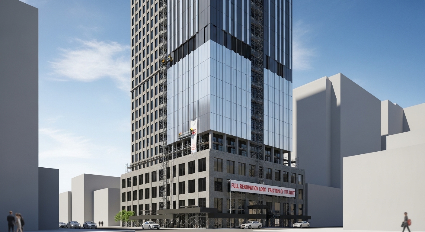 Direct-to-wall printing transforming an outdated building lobby into a modern space Direct-to-wall printing transforming an outdated building lobby into a modern space