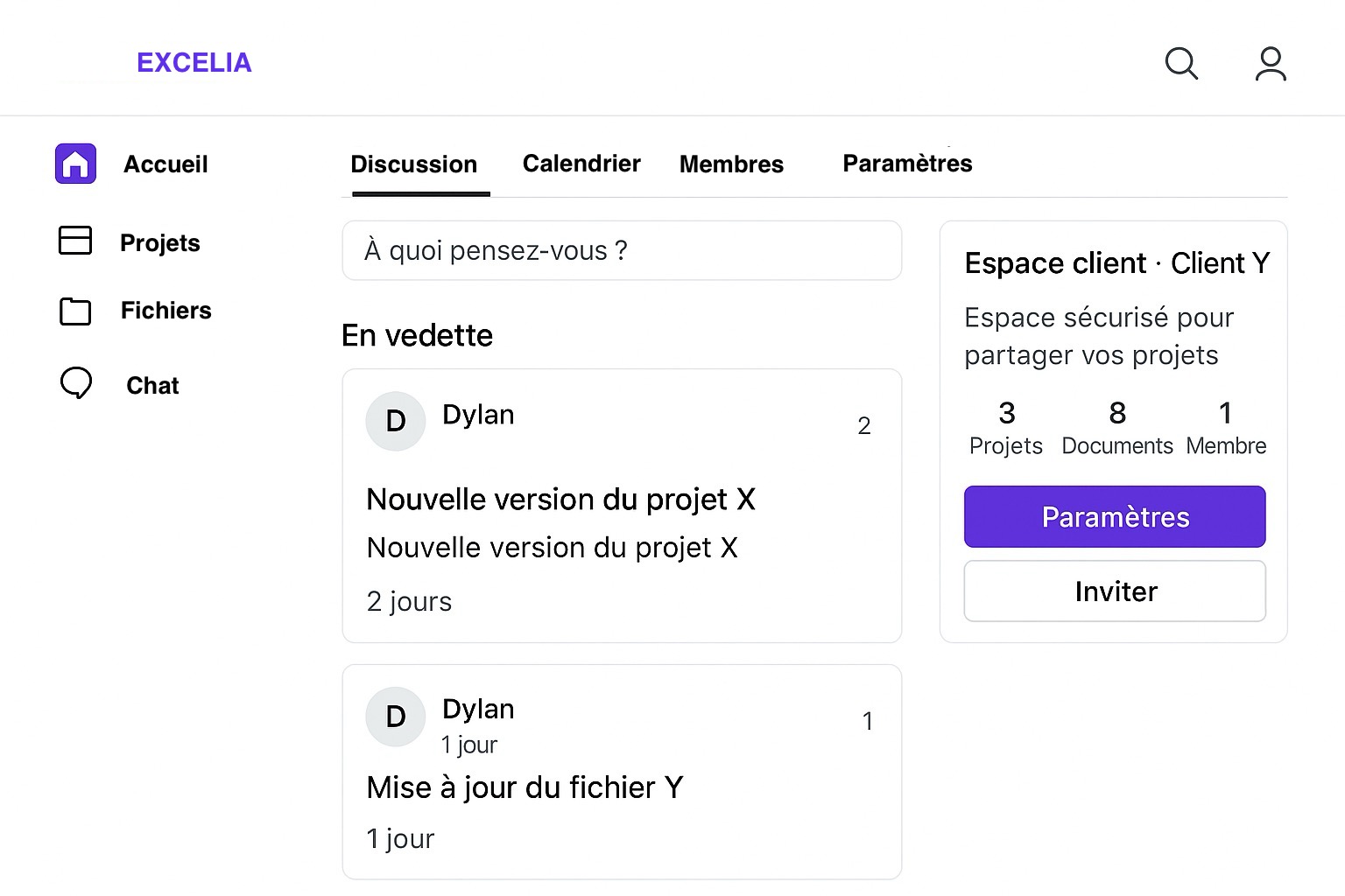Espace client pour partager vos projets
