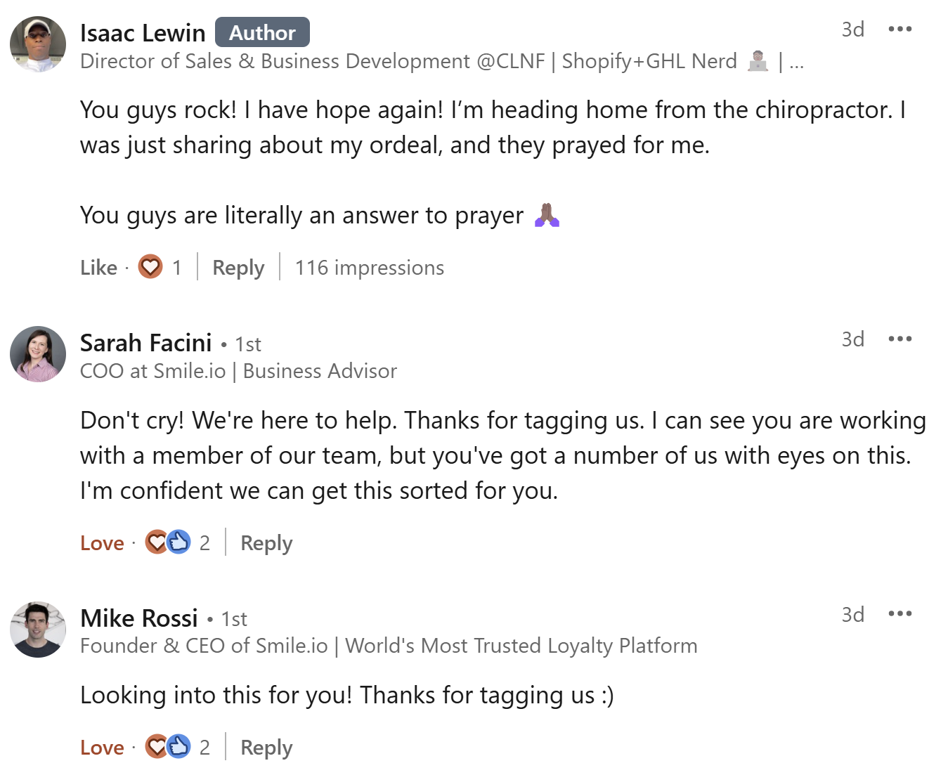 The CEO reached out The CEO reached out