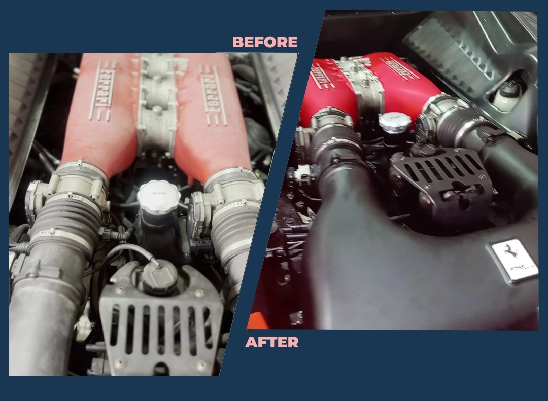 Engine Bay before and after detailing