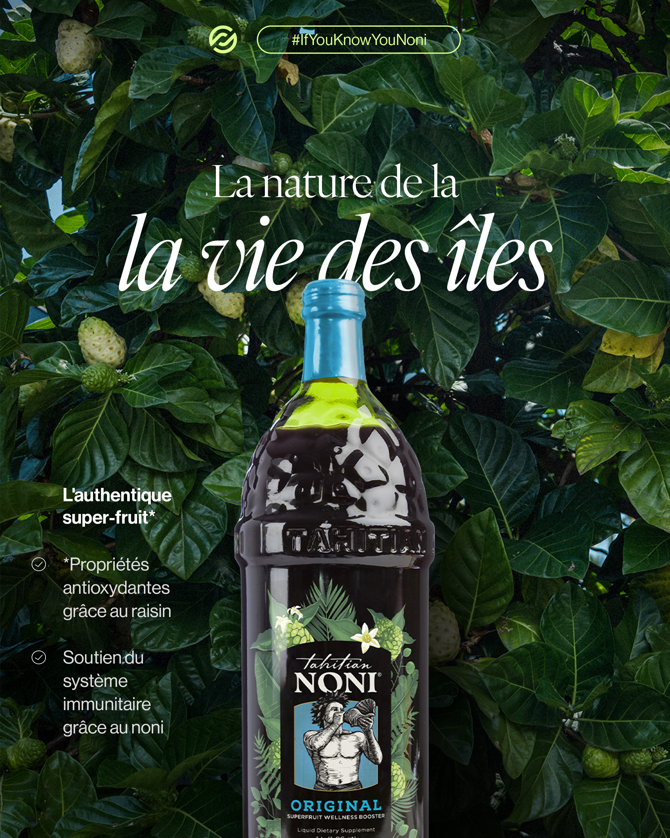 Bouteille de Noni PartnerCo recommandée pour le système immunitaire