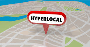 a map with the word Hyperlocal pointing to a certain location
